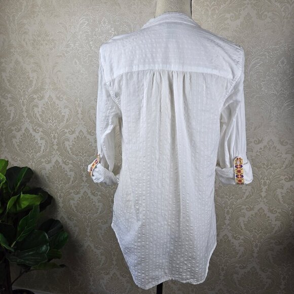 Style & Co Size Small White Cotton Tunic Embroidered Floral Roll Tab Sleeves - Picture 8 of 12